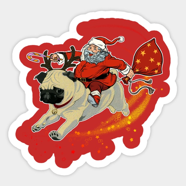 Reindeer Pug Dog with Santa Claus | Christmas Shirt For Women Men Sticker by kienalive